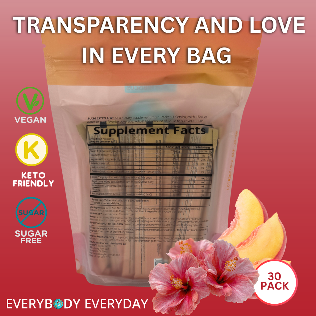 Peach Hibiscus Glow| Hydration Energy Focus Stick| 30 Pack